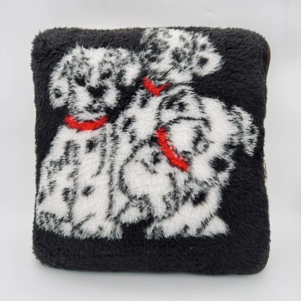 VTG New Wool Throw Pillow Sherpa‎ Schurwolle Laine Vierge Dalmatians Dogs Brown